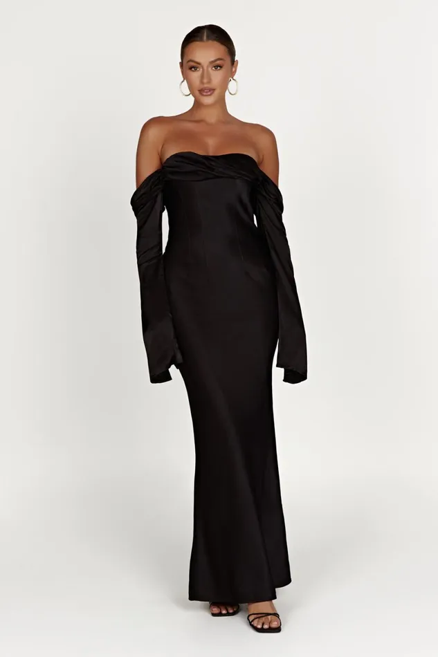 Women Giselle Off Shoulder Cowl Neck Maxi Dress 8211 Black Black Meshki Maxi Dresses