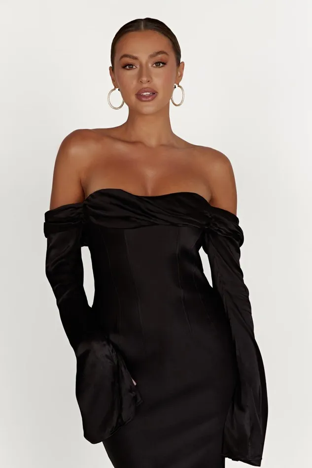 Women Giselle Off Shoulder Cowl Neck Maxi Dress 8211 Black Black Meshki Maxi Dresses