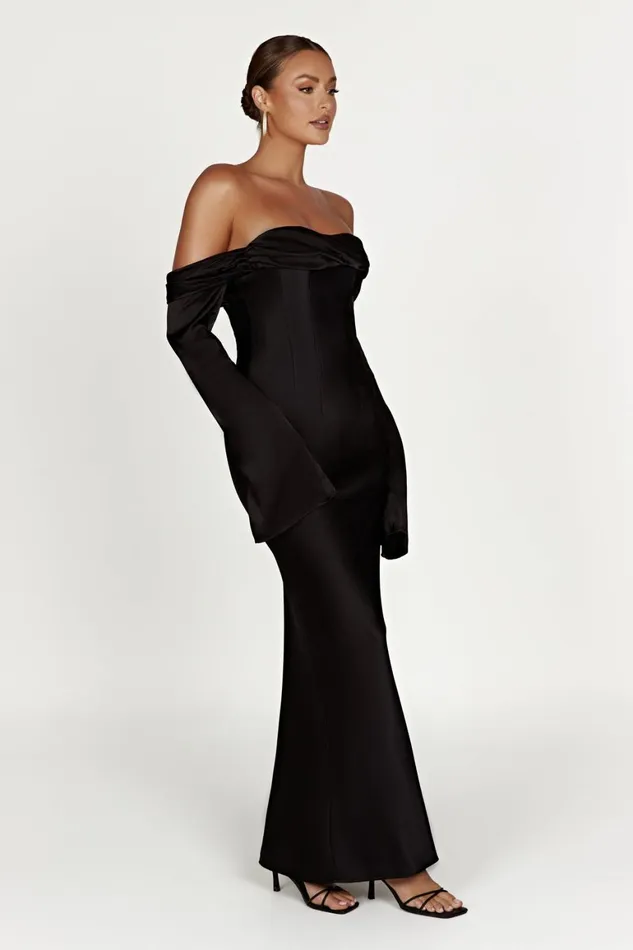 Women Giselle Off Shoulder Cowl Neck Maxi Dress 8211 Black Black Meshki Maxi Dresses