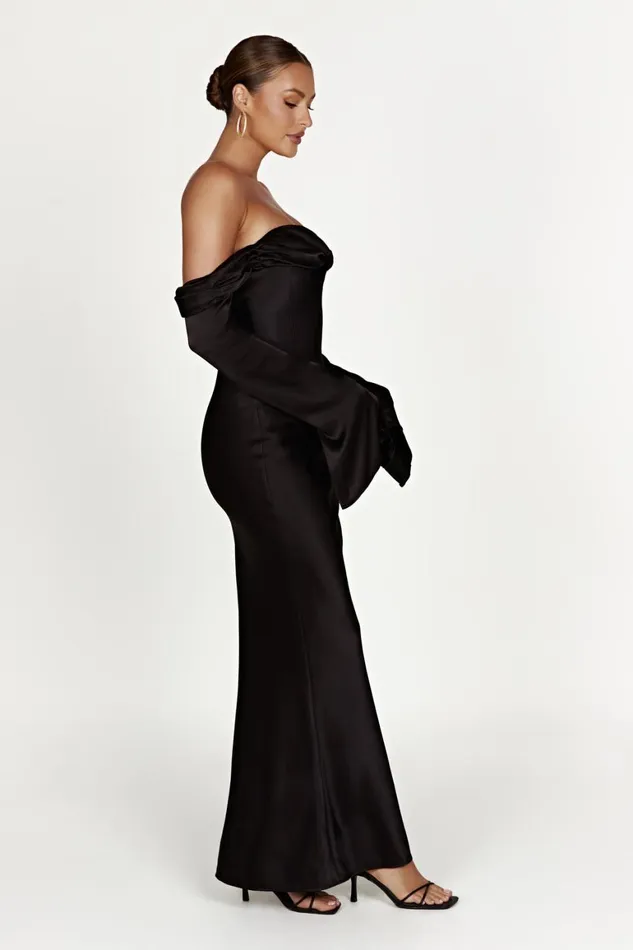 Women Giselle Off Shoulder Cowl Neck Maxi Dress 8211 Black Black Meshki Maxi Dresses