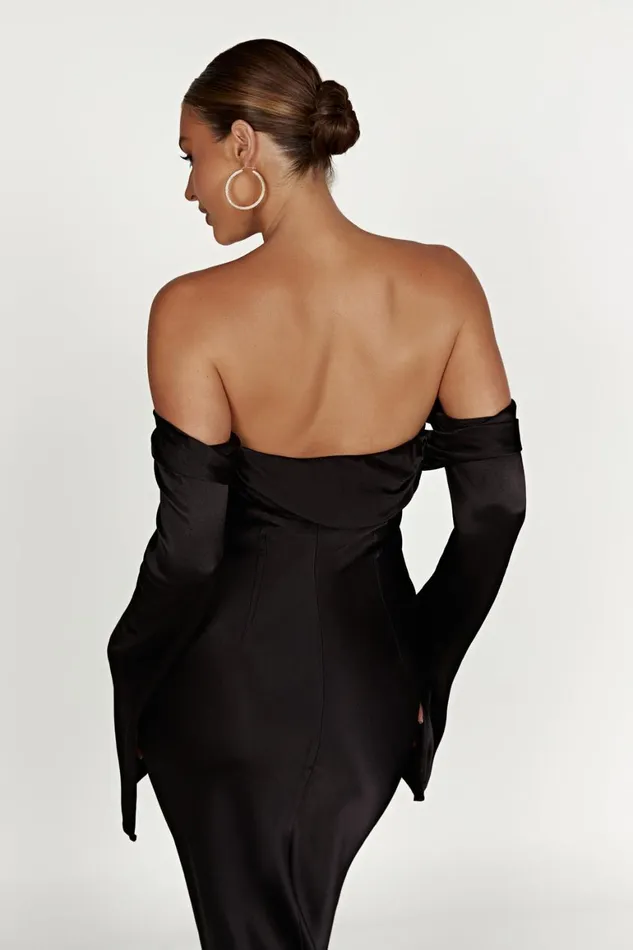 Women Giselle Off Shoulder Cowl Neck Maxi Dress 8211 Black Black Meshki Maxi Dresses