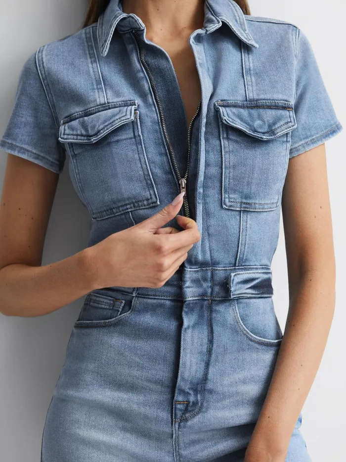 Women Good American Denim Playsuit Blue Reiss Jumpsuits
