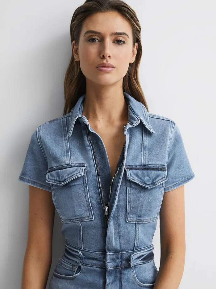 Women Good American Denim Playsuit Blue Reiss Jumpsuits