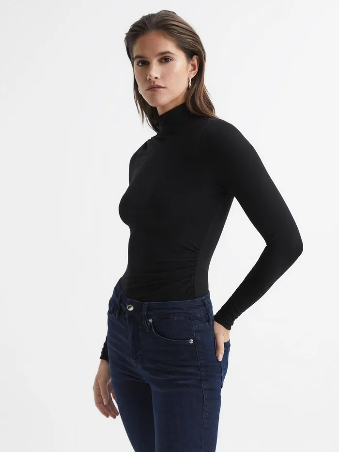 Women Good American Turtleneck Bodysuit Black Reiss Tops