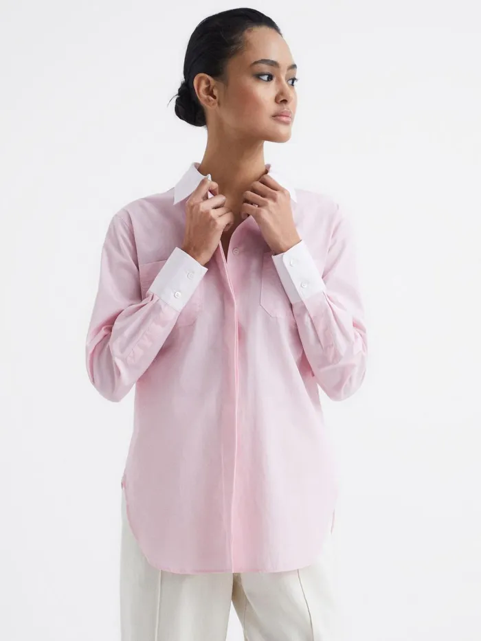 Women Grace Plain Plain Collared Shirt Pink Reiss Tops