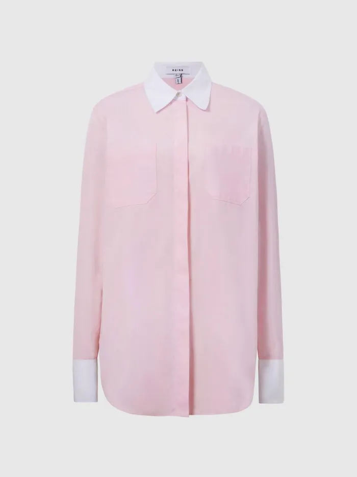 Women Grace Plain Plain Collared Shirt Pink Reiss Tops