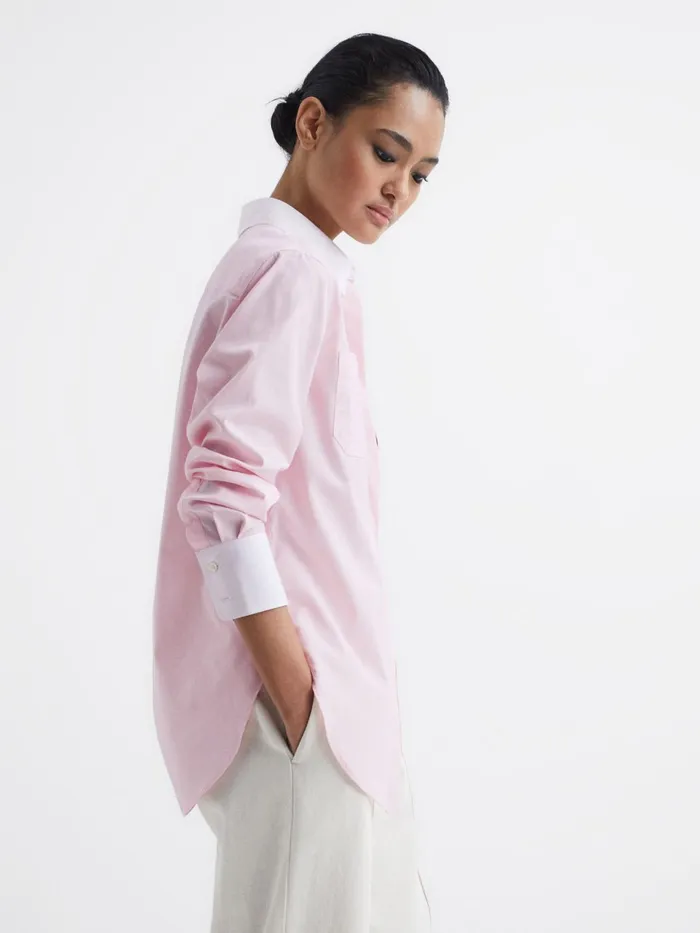 Women Grace Plain Plain Collared Shirt Pink Reiss Tops