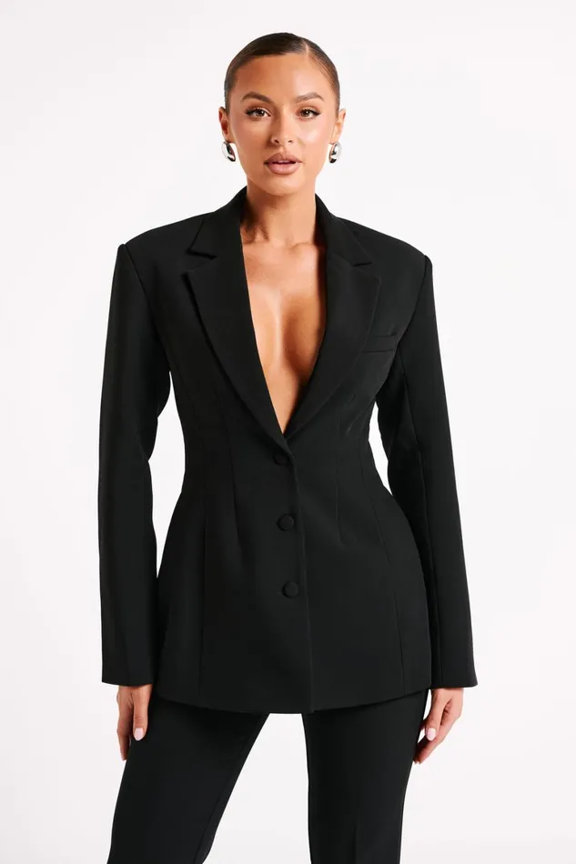 Women Greer Hourglass Suiting Blazer 8211 Black Black Meshki Blazers