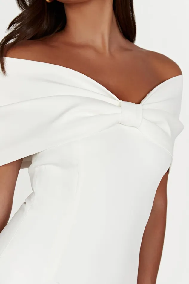 Women Gwyneth Off Shoulder Bow Mini Dress 8211 White White Meshki Mini Dresses