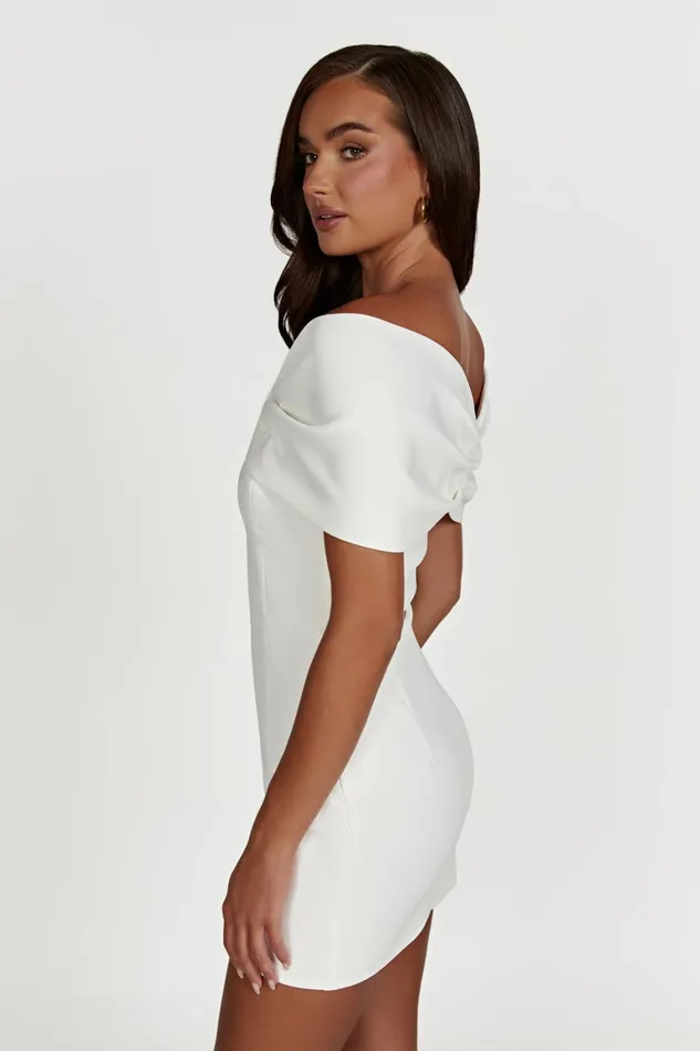 Women Gwyneth Off Shoulder Bow Mini Dress 8211 White White Meshki Mini Dresses