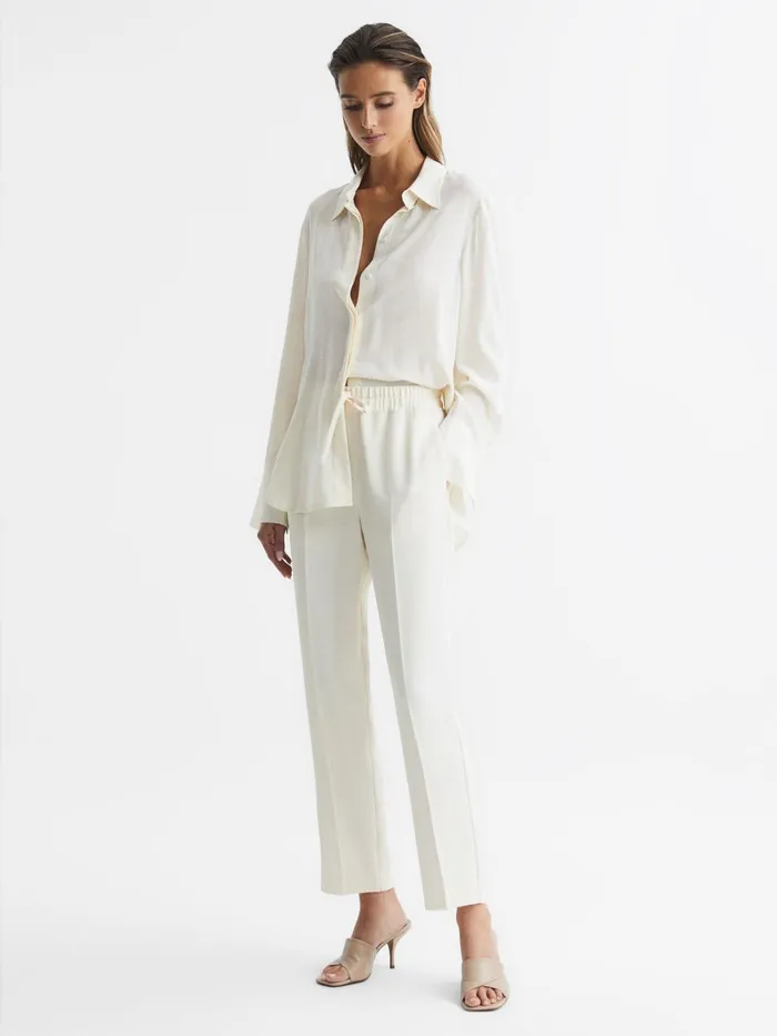Women Hailey PullOn Tapered Trousers Cream Reiss Trousers