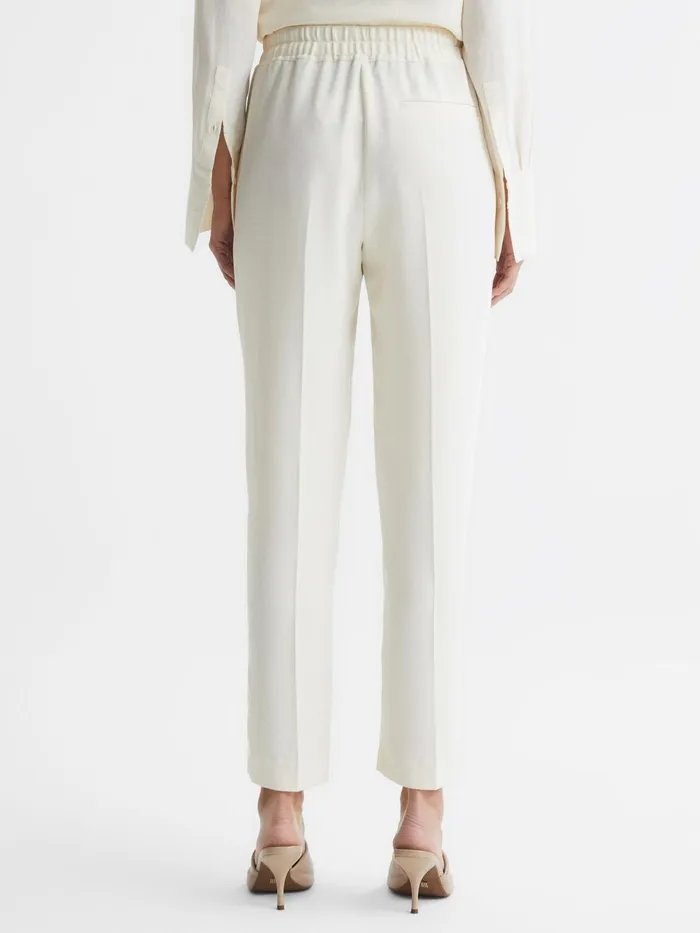 Women Hailey PullOn Tapered Trousers Cream Reiss Trousers