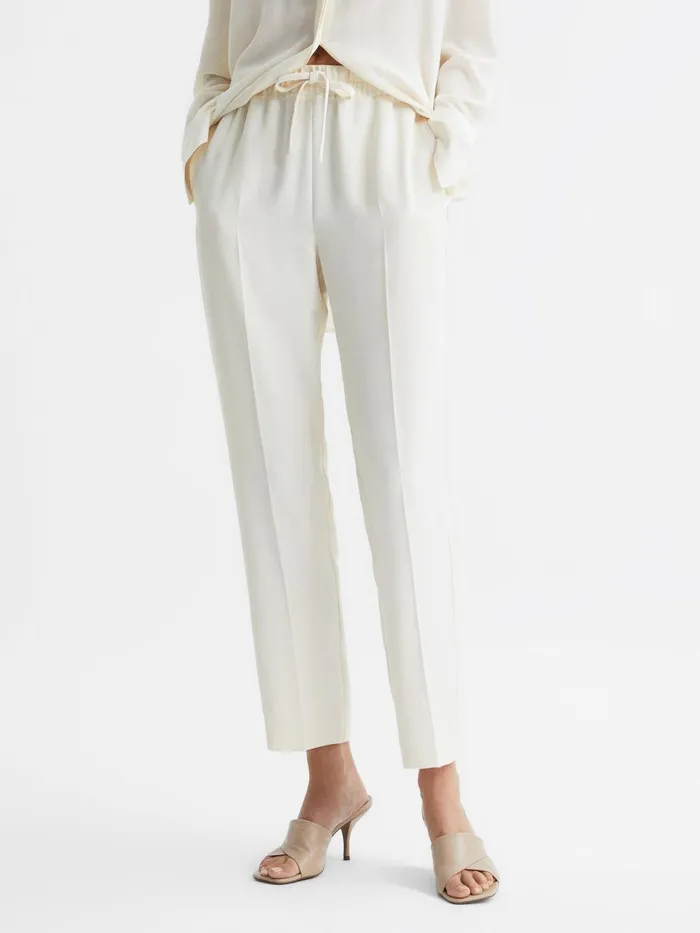 Women Hailey PullOn Tapered Trousers Cream Reiss Trousers