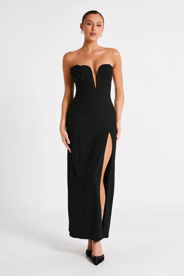 Women Haven Strapless Rose Maxi Dress 8211 Black Black Meshki Maxi Dresses