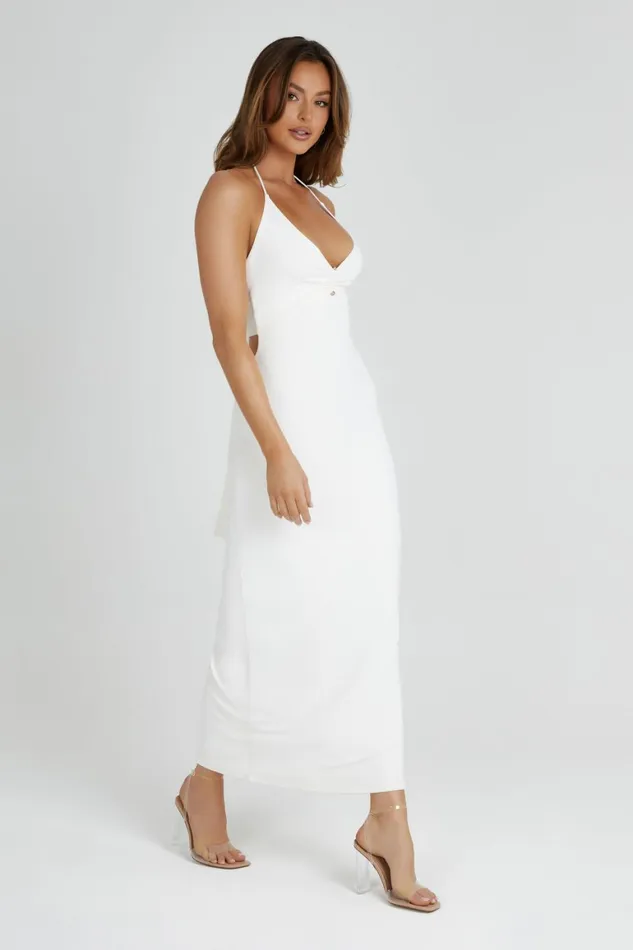 Women Heidi Recycled Nylon Pin Detail Midi Dress 8211 White White Meshki Midi Dresses
