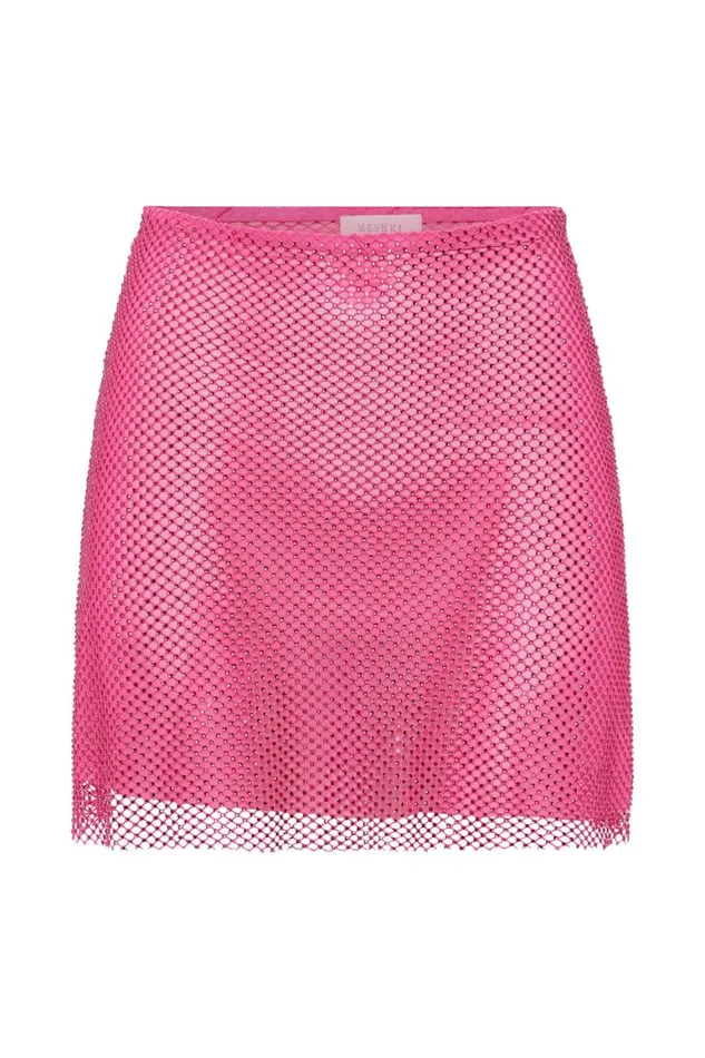 Women Hilton Diamante Mesh Mini Skirt 8211 Rose Pink Rosepink Meshki Skirts