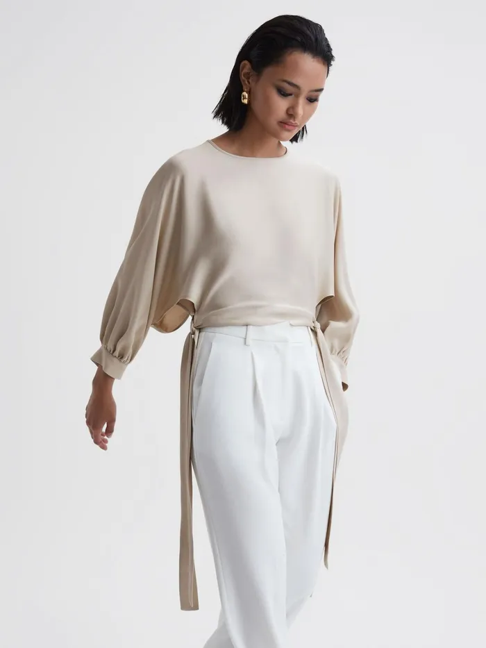 Women Imogen Blouson Style Cropped Blouse Champagne Reiss Tops
