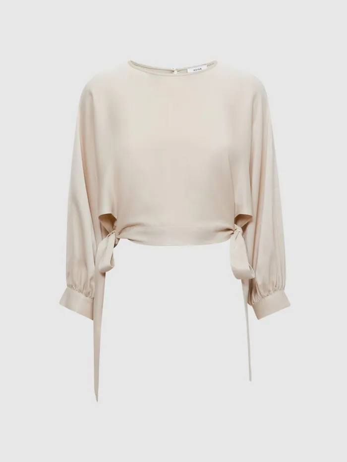 Women Imogen Blouson Style Cropped Blouse Champagne Reiss Tops