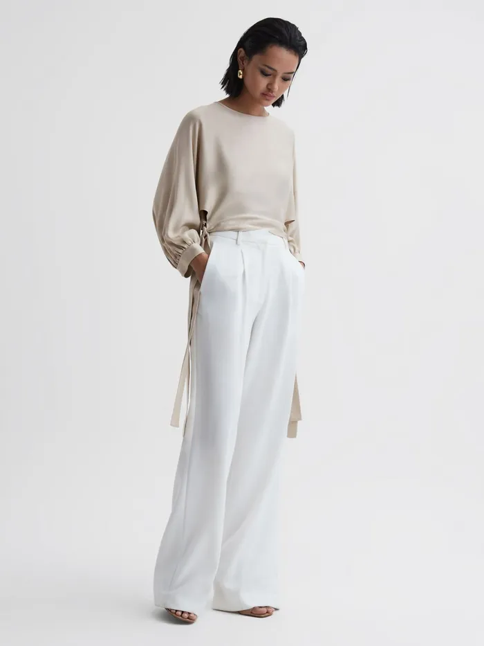 Women Imogen Blouson Style Cropped Blouse Champagne Reiss Tops