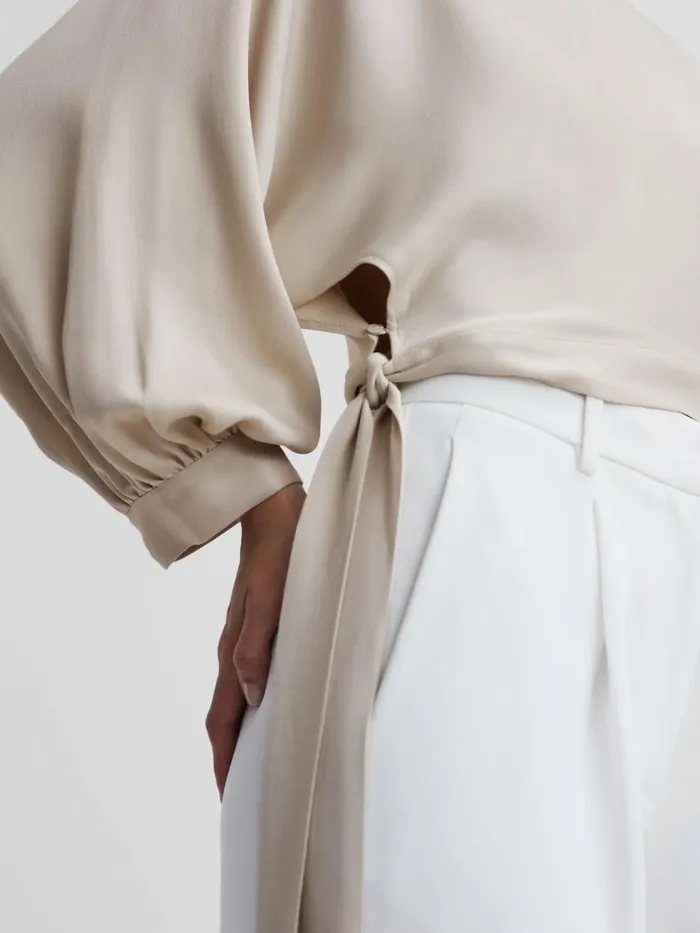 Women Imogen Blouson Style Cropped Blouse Champagne Reiss Tops