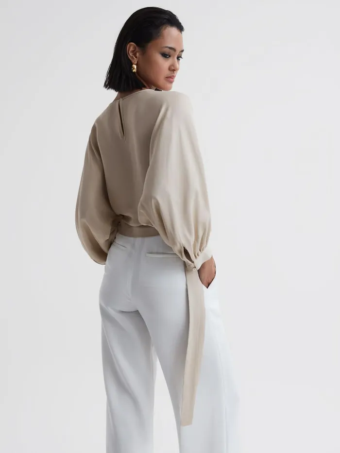 Women Imogen Blouson Style Cropped Blouse Champagne Reiss Tops