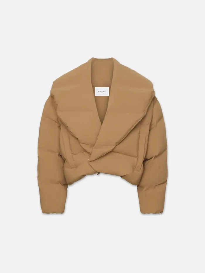 Women Jackets and Coats FRAME Cropped Shawl Puffer 8212 Camel