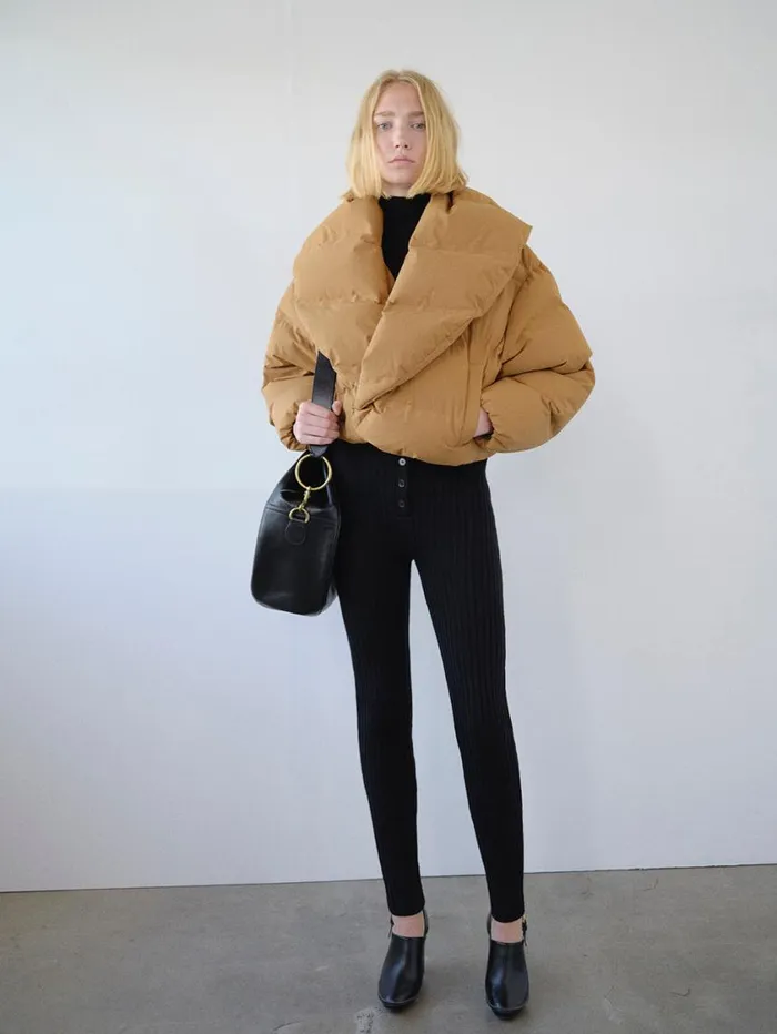 Women Jackets and Coats FRAME Cropped Shawl Puffer 8212 Camel