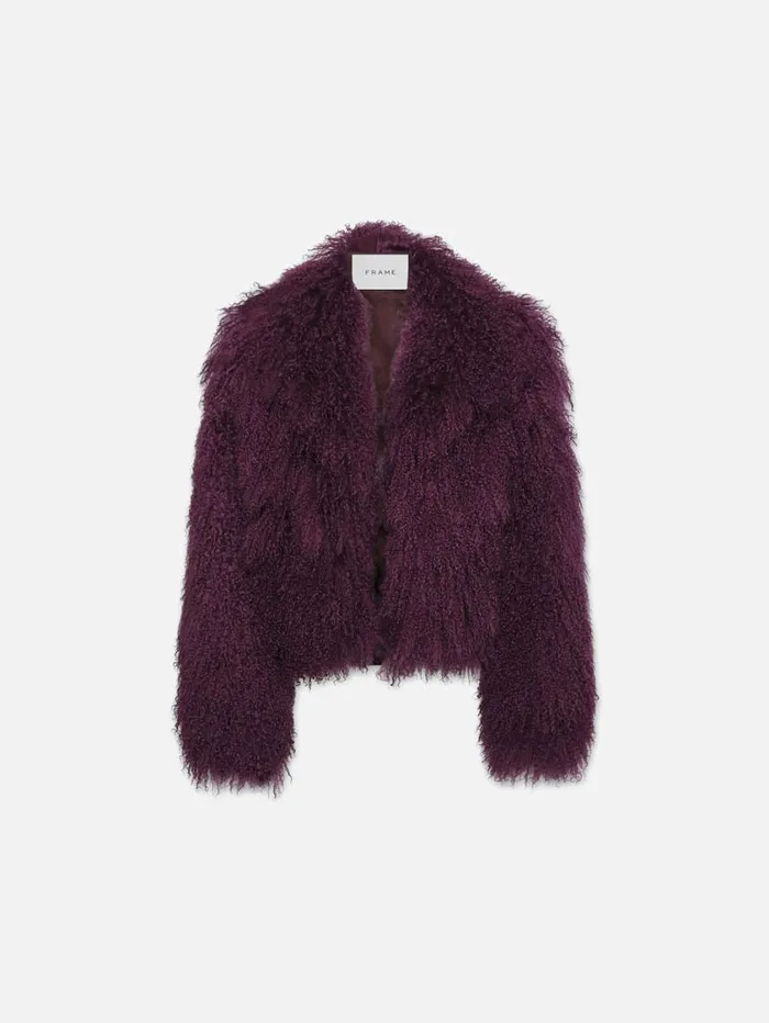 Women Jackets and Coats FRAME Shaggy Shearling Coat 8212 Plum