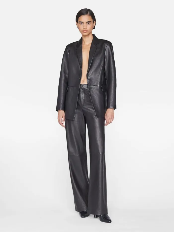 Women Jackets and Coats FRAME The Oversized Leather Blazer 8212 Noir