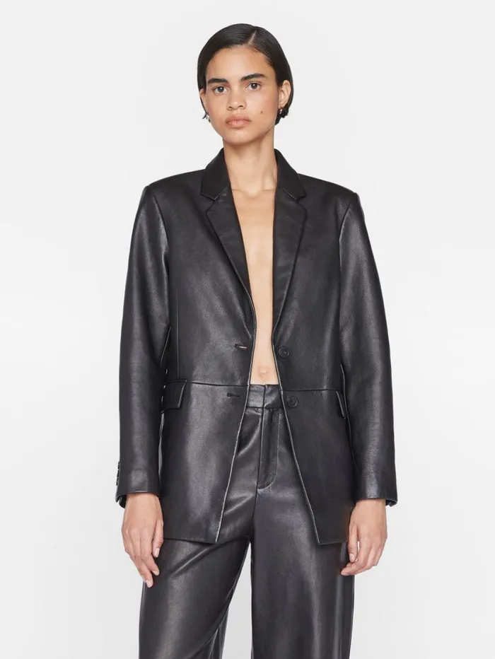 Women Jackets and Coats FRAME The Oversized Leather Blazer 8212 Noir