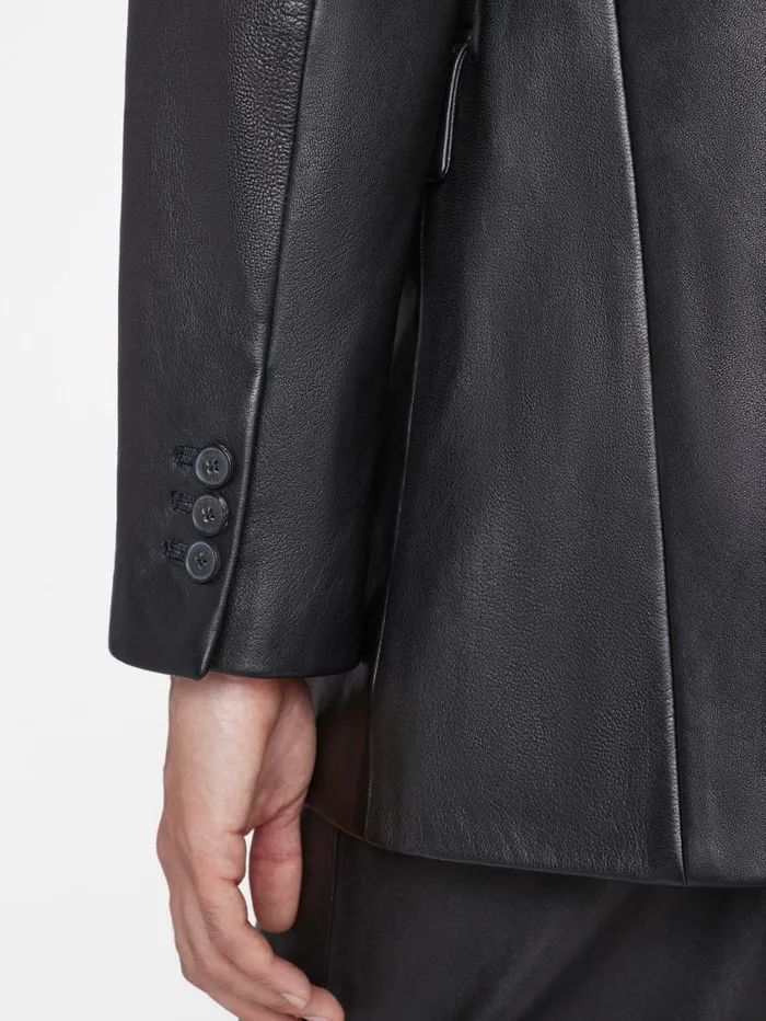 Women Jackets and Coats FRAME The Oversized Leather Blazer 8212 Noir