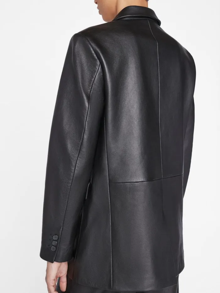 Women Jackets and Coats FRAME The Oversized Leather Blazer 8212 Noir