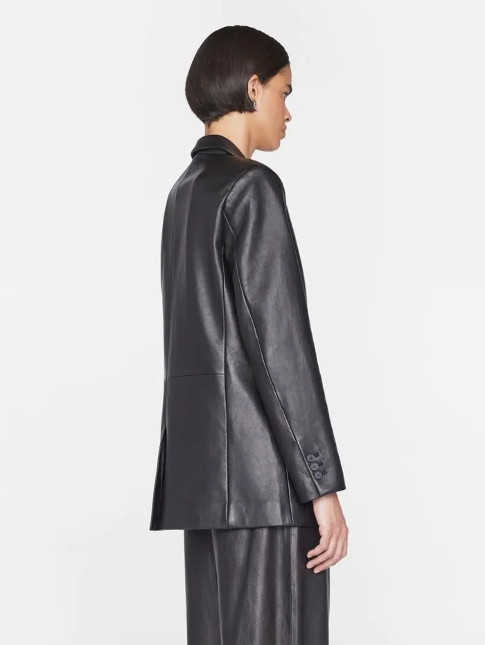 Women Jackets and Coats FRAME The Oversized Leather Blazer 8212 Noir