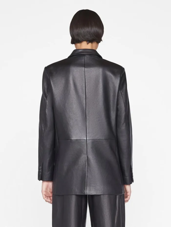 Women Jackets and Coats FRAME The Oversized Leather Blazer 8212 Noir