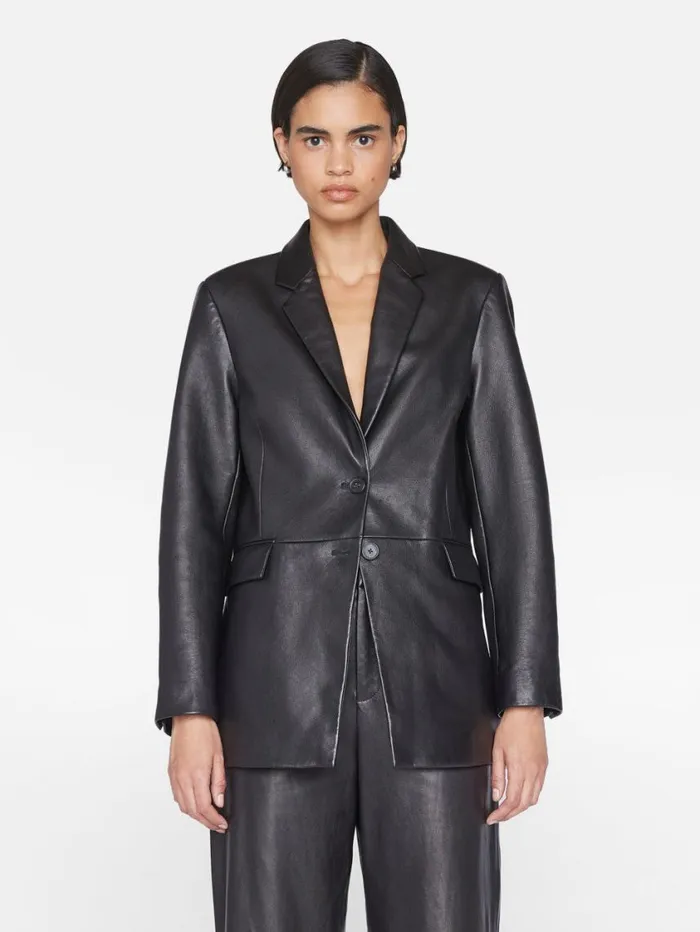 Women Jackets and Coats FRAME The Oversized Leather Blazer 8212 Noir