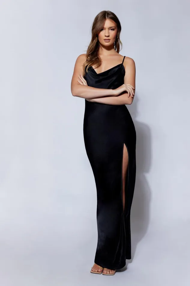 Women Jade Cowl Neck Backless Maxi Dress 8211 Black Black Meshki Maxi Dresses