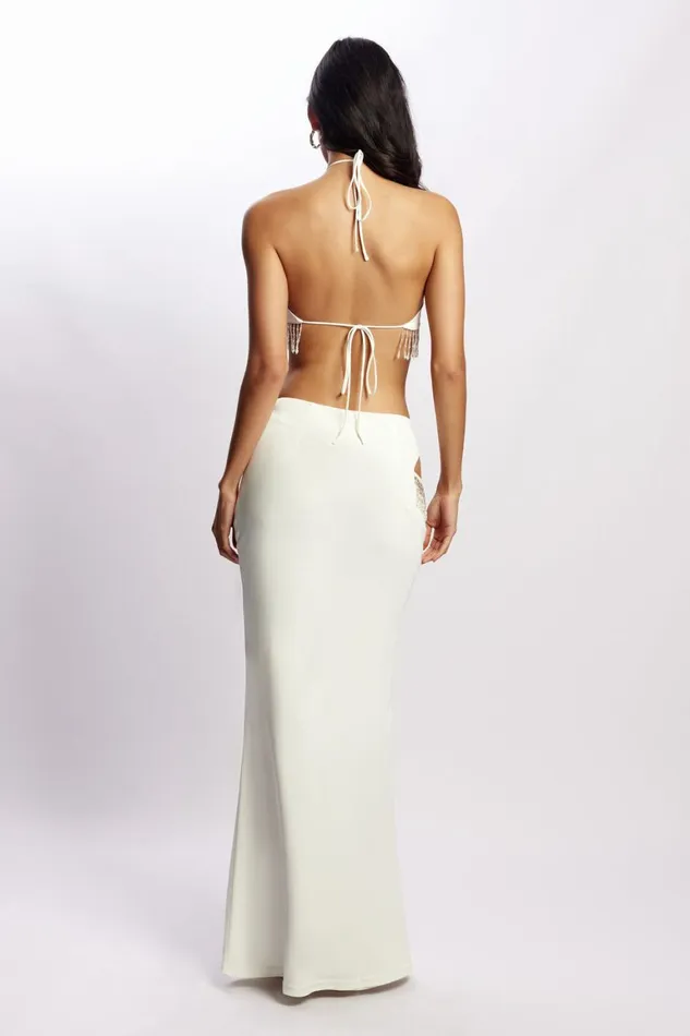 Women Jayleen Maxi Skirt With Fringe 8211 White White Meshki Skirts