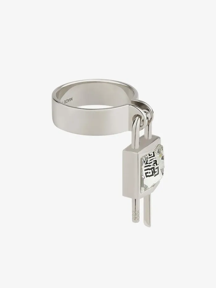 Women Jewelry Givenchy Mini Lock Ring In Metal With Crystal Silvery