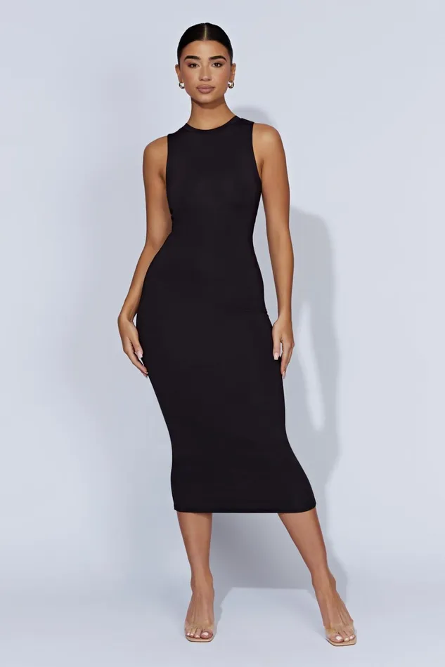Women Jill Sleeveless Tank Midi Dress 8211 Black Black Meshki Midi Dresses