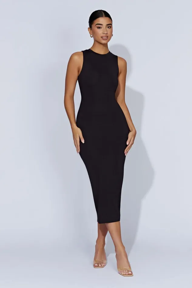 Women Jill Sleeveless Tank Midi Dress 8211 Black Black Meshki Midi Dresses