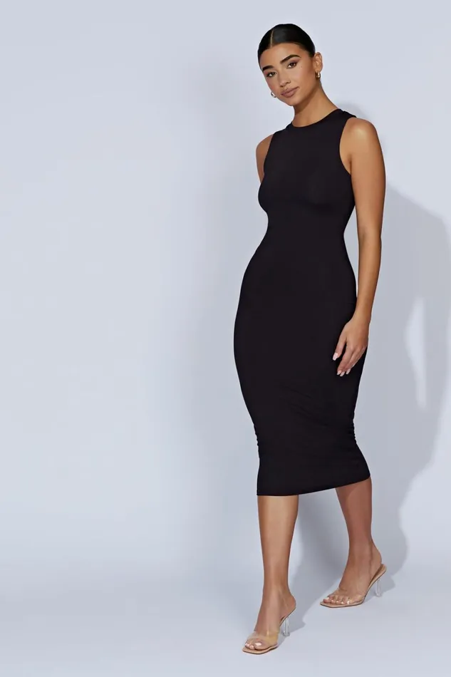 Women Jill Sleeveless Tank Midi Dress 8211 Black Black Meshki Midi Dresses