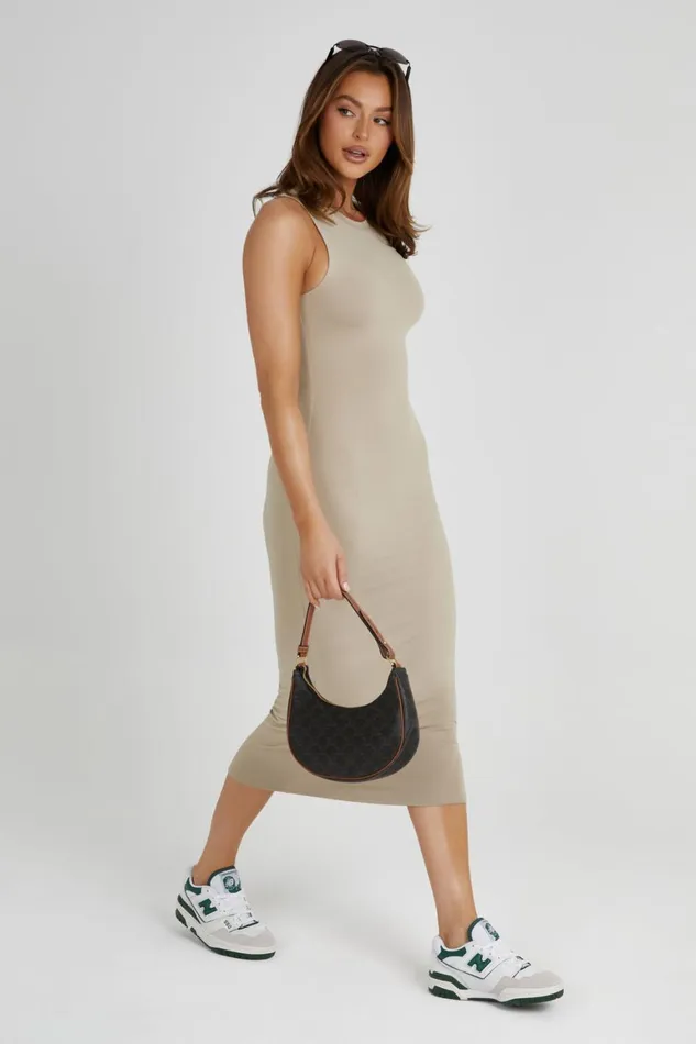 Women Jill Sleeveless Tank Midi Dress 8211 Taupe Taupe Meshki Midi Dresses