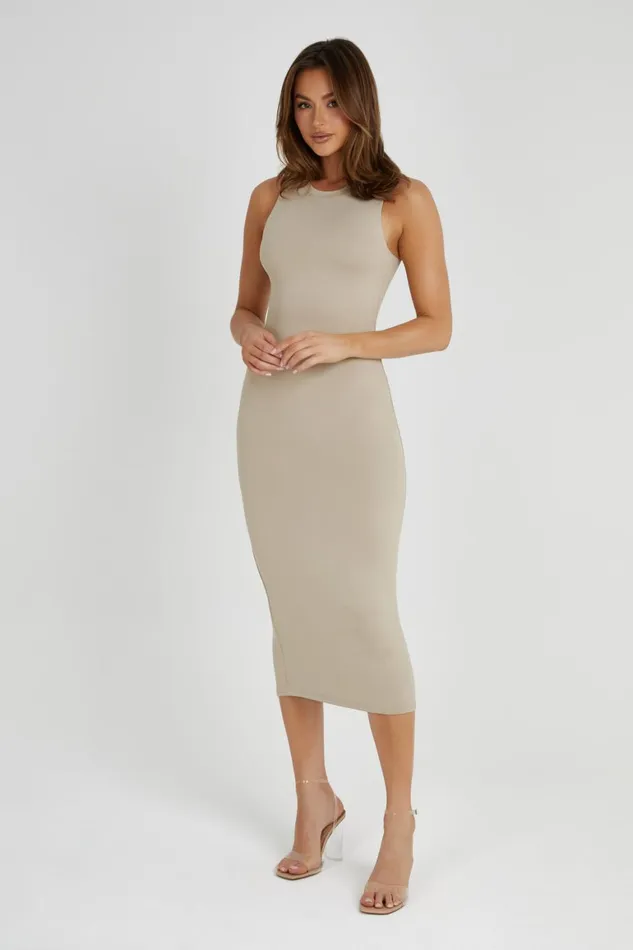 Women Jill Sleeveless Tank Midi Dress 8211 Taupe Taupe Meshki Midi Dresses