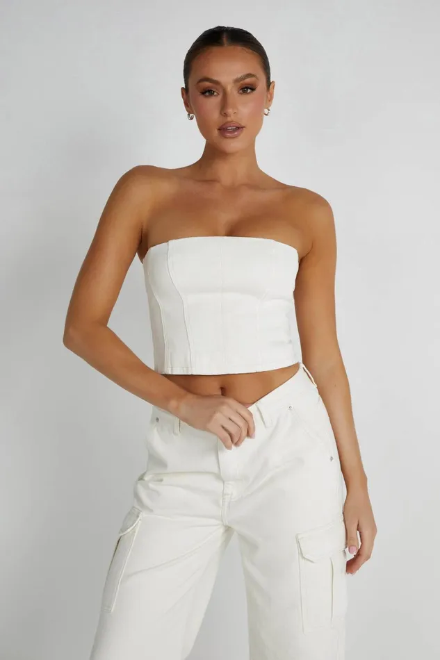 Women Jordana Denim Tube Top 8211 Ecru Ecru Meshki Denim