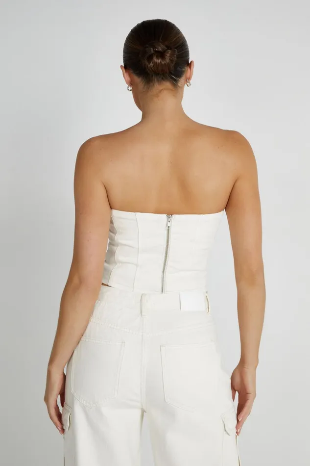 Women Jordana Denim Tube Top 8211 Ecru Ecru Meshki Denim
