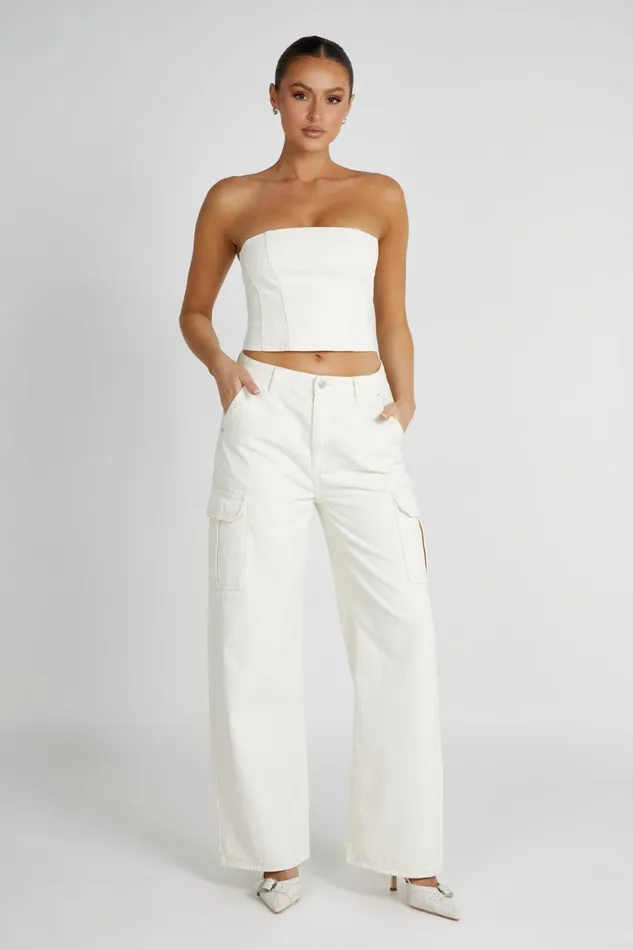 Women Jordana Denim Tube Top 8211 Ecru Ecru Meshki Denim