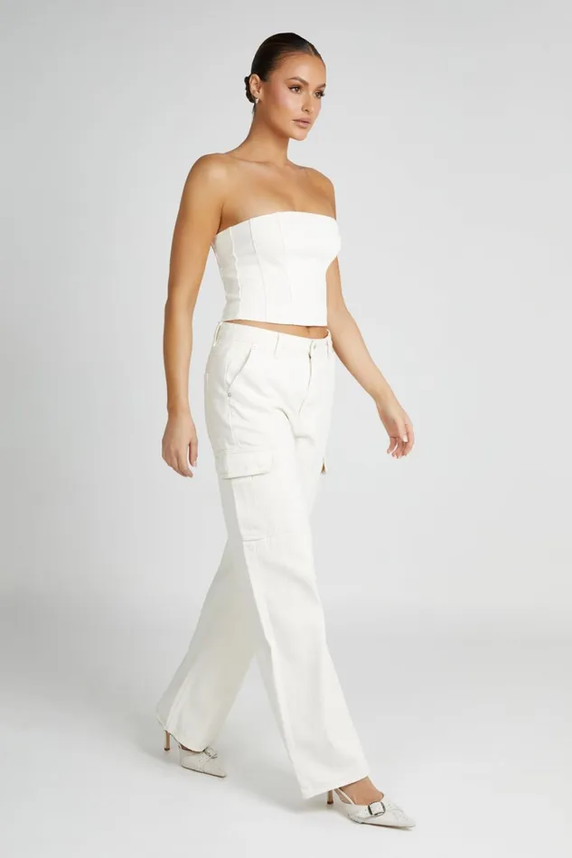 Women Jordana Denim Tube Top 8211 Ecru Ecru Meshki Denim