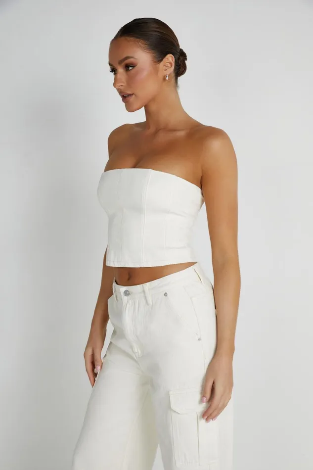 Women Jordana Denim Tube Top 8211 Ecru Ecru Meshki Denim