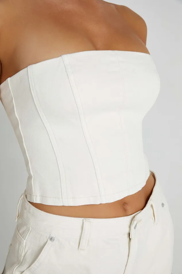 Women Jordana Denim Tube Top 8211 Ecru Ecru Meshki Denim