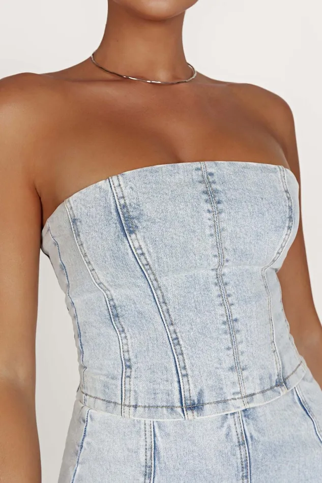 Women Jordana Denim Tube Top 8211 Light Blue Lightblue Meshki Denim